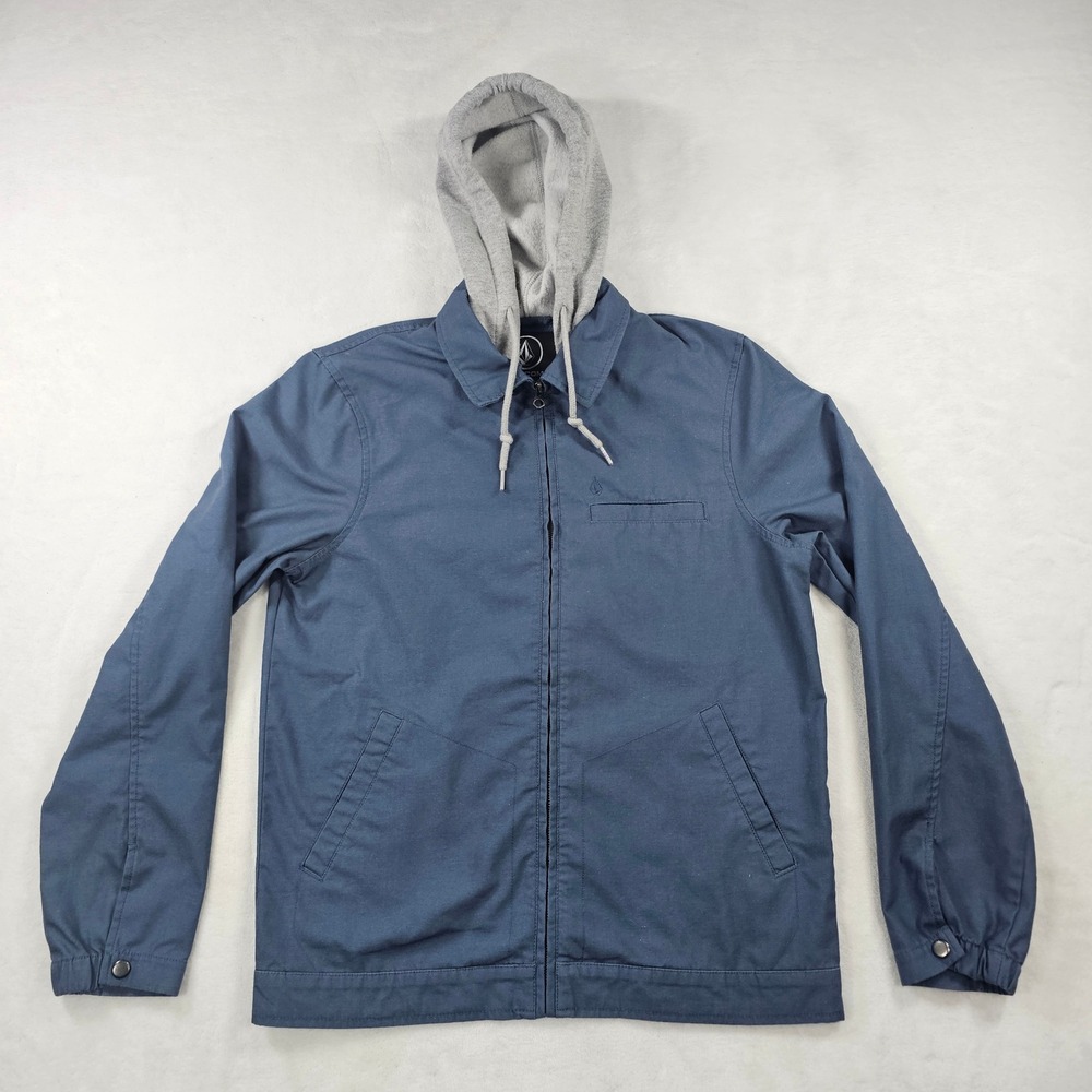 Volcom Hooded Jacket Mens Small Blue Excellent Full Zip Canvas A1502001 Hoody